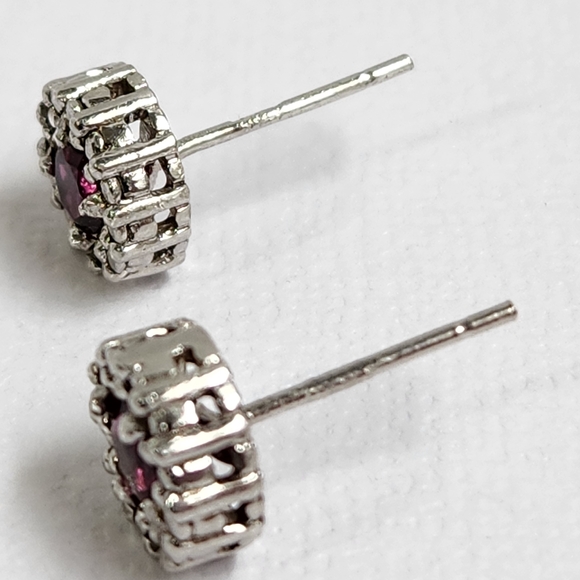 NIB VTG Raspberry Rhodolite Garnet 925 Stud Earrings - Picture 8 of 15